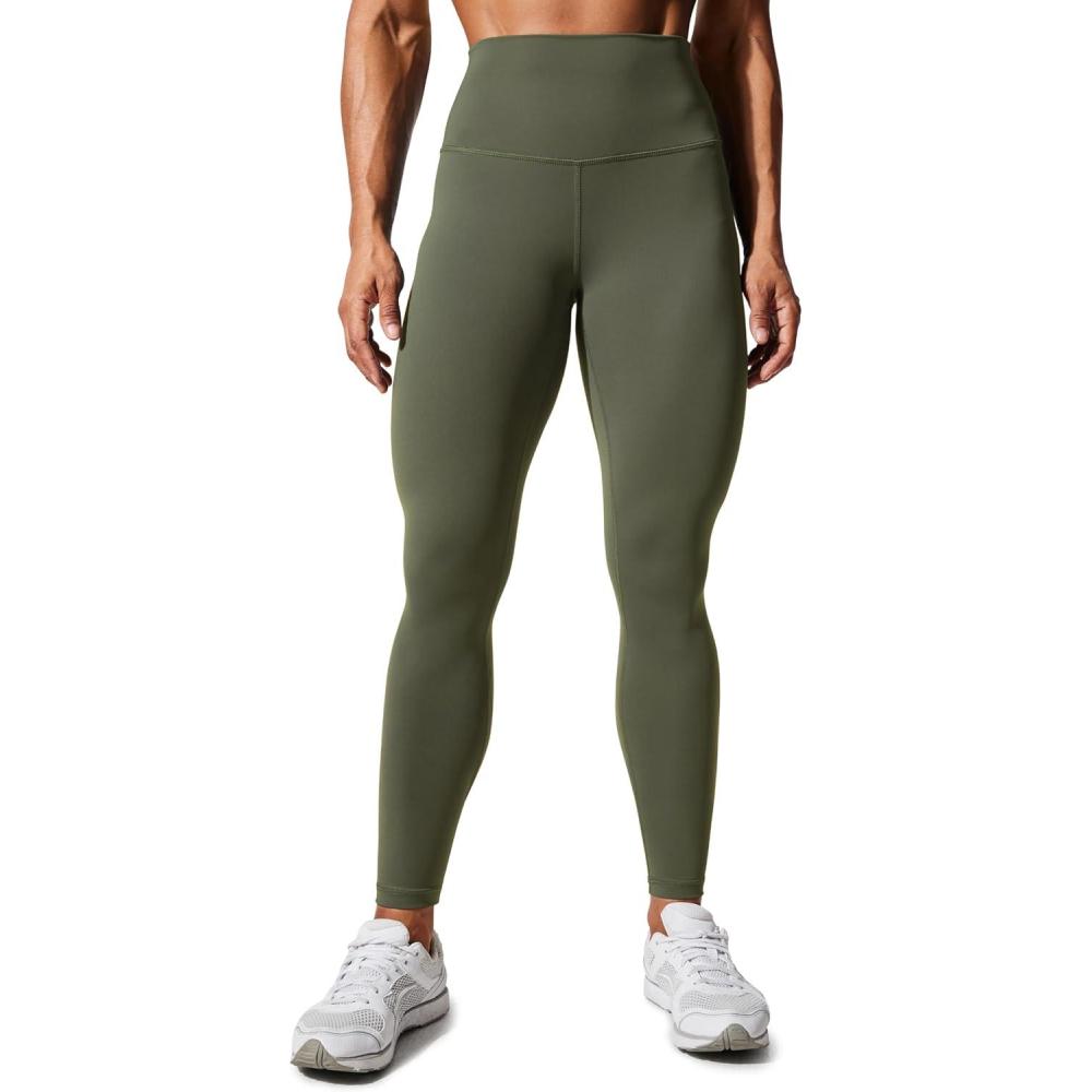 imageCRZ YOGA Womens Hugged Feeling Compression Leggings 28 Inches  High Waist Thick Tummy Control Workout PantsOlive Green