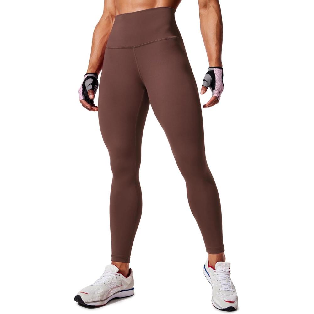 imageCRZ YOGA Womens Hugged Feeling Compression Leggings 28 Inches  High Waist Thick Tummy Control Workout PantsTaupe
