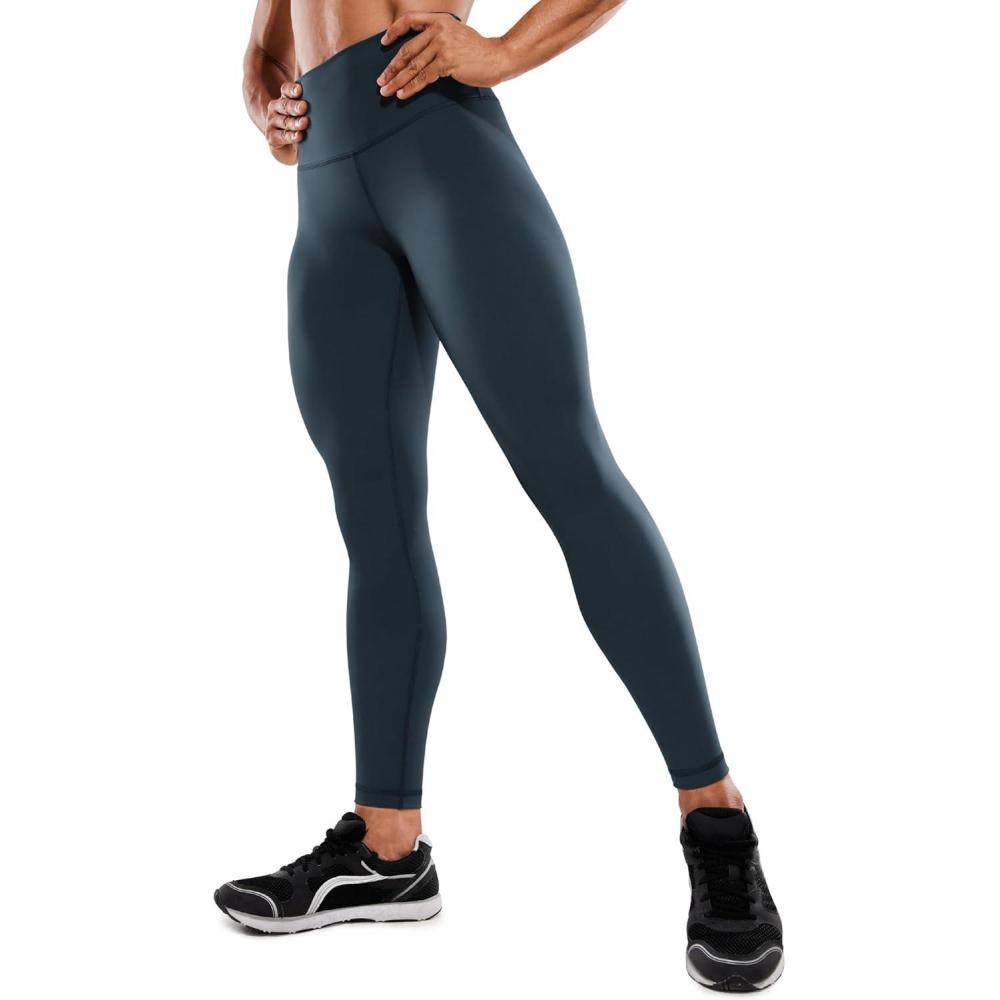 imageCRZ YOGA Womens Hugged Feeling Compression Leggings 28 Inches  High Waist Thick Tummy Control Workout PantsTrue Navy