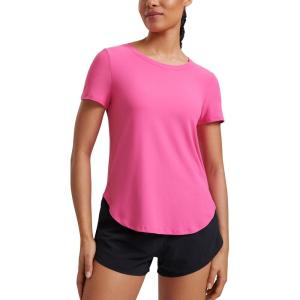 imageCRZ YOGA Cloudweight Short Sleeve Shirts for Women Side Slit Workout Tops Lightweight Athletic Basic Crewneck TShirtsMagenta