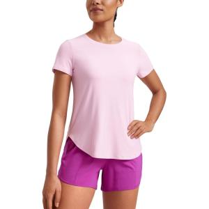 imageCRZ YOGA Cloudweight Short Sleeve Shirts for Women Side Slit Workout Tops Lightweight Athletic Basic Crewneck TShirtsPink Peony