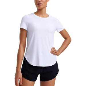 imageCRZ YOGA Cloudweight Short Sleeve Shirts for Women Side Slit Workout Tops Lightweight Athletic Basic Crewneck TShirtsWhite
