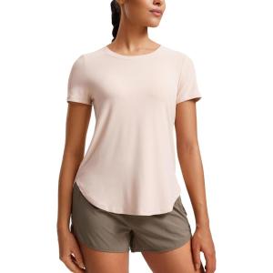 imageCRZ YOGA Cloudweight Short Sleeve Shirts for Women Side Slit Workout Tops Lightweight Athletic Basic Crewneck TShirtsWhite Opal