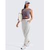 imageCRZ YOGA Pima Cotton High Neck Cropped Tank Tops for Women Crop Athletic Gym Workout Sleeveless ShirtsPurple Gray