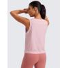 imageCRZ YOGA Pima Cotton High Neck Cropped Tank Tops for Women Crop Athletic Gym Workout Sleeveless ShirtsStrawberry Pink