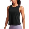 imageCRZ YOGA Pima Cotton High Neck Cropped Tank Tops for Women Crop Athletic Gym Workout Sleeveless ShirtsBlack