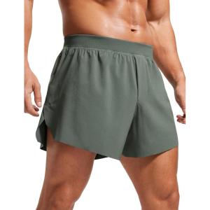 imageCRZ YOGA 2 in 1 Running Shorts for Men 4 Side Split Dolphin Quick Dry for Athletic Gym Workout with Zip PocketGrey Sage