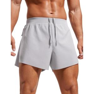 imageCRZ YOGA 2 in 1 Running Shorts for Men 4 Side Split Dolphin Quick Dry for Athletic Gym Workout with Zip PocketGull Gray