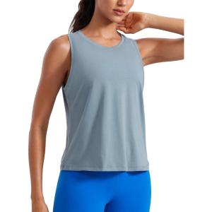 imageCRZ YOGA Pima Cotton High Neck Cropped Tank Tops for Women Crop Athletic Gym Workout Sleeveless ShirtsBelgian Blue