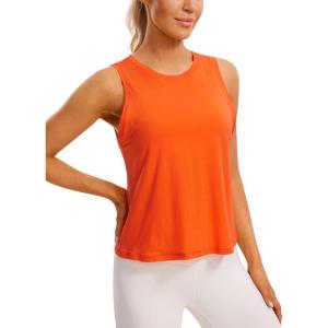 imageCRZ YOGA Pima Cotton High Neck Cropped Tank Tops for Women Crop Athletic Gym Workout Sleeveless ShirtsCoral