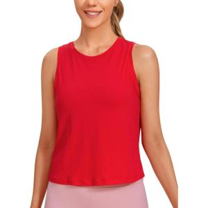 imageCRZ YOGA Pima Cotton High Neck Cropped Tank Tops for Women Crop Athletic Gym Workout Sleeveless ShirtsFestival Red