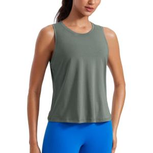imageCRZ YOGA Pima Cotton High Neck Cropped Tank Tops for Women Crop Athletic Gym Workout Sleeveless ShirtsGrey Sage