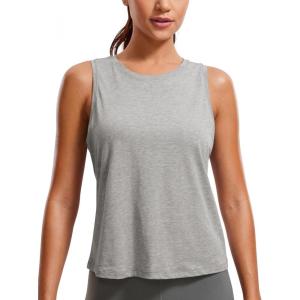 imageCRZ YOGA Pima Cotton High Neck Cropped Tank Tops for Women Crop Athletic Gym Workout Sleeveless ShirtsHeathered Medium Grey