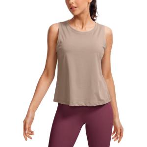 imageCRZ YOGA Pima Cotton High Neck Cropped Tank Tops for Women Crop Athletic Gym Workout Sleeveless ShirtsMortar Color