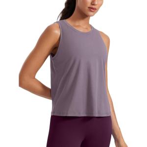 imageCRZ YOGA Pima Cotton High Neck Cropped Tank Tops for Women Crop Athletic Gym Workout Sleeveless ShirtsPurple Gray