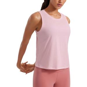 imageCRZ YOGA Pima Cotton High Neck Cropped Tank Tops for Women Crop Athletic Gym Workout Sleeveless ShirtsStrawberry Pink