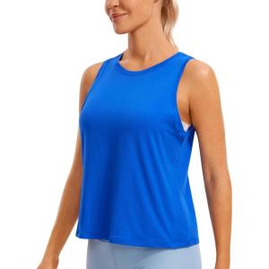 imageCRZ YOGA Pima Cotton High Neck Cropped Tank Tops for Women Crop Athletic Gym Workout Sleeveless ShirtsStrong Blue