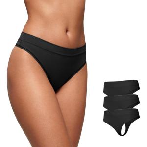 imageCRZ YOGA Soft High Rise Thongs for Women  Sexy Tagless Comfortable Panties Smooth Stretch Breathable Ladies Underwear 3 PackBlack 3pack