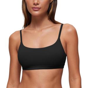 imageCRZ YOGA Softhold Womens Double Lined Bralettes  Scoop Neck Adjustable Straps Unlined Cami Wireless TShirt Everyday BraBlack