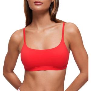 imageCRZ YOGA Softhold Womens Double Lined Bralettes  Scoop Neck Adjustable Straps Unlined Cami Wireless TShirt Everyday BraDeep Red