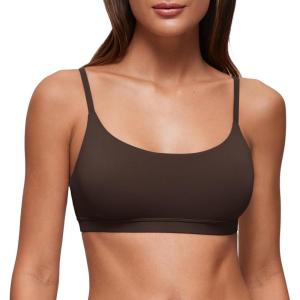 imageCRZ YOGA Softhold Womens Double Lined Bralettes  Scoop Neck Adjustable Straps Unlined Cami Wireless TShirt Everyday BraHot Fudge Brown