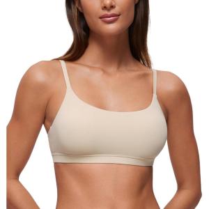 imageCRZ YOGA Softhold Womens Double Lined Bralettes  Scoop Neck Adjustable Straps Unlined Cami Wireless TShirt Everyday BraMojave Tan 2