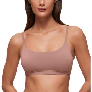 imageCRZ YOGA Softhold Womens Double Lined Bralettes  Scoop Neck Adjustable Straps Unlined Cami Wireless TShirt Everyday BraTwilight Rose Pink