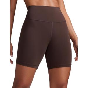 imageCRZ YOGA Women Butterbreeze Athletic Biker Shorts 6 Inches  High Waist Workout Gym Running Volleyball Yoga SpandexHot Fudge Brown
