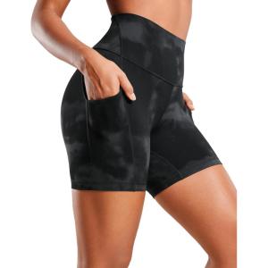imageCRZ YOGA Womens Butterluxe Biker Shorts with Pockets 5 Inches  High Waisted Volleyball Workout Athletic YogaBlack Tie Dye Flowers