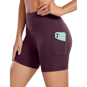 imageCRZ YOGA Womens Butterluxe Biker Shorts with Pockets 5 Inches  High Waisted Volleyball Workout Athletic YogaDeep Purple