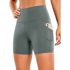 imageCRZ YOGA Womens Butterluxe Biker Shorts with Pockets 5 Inches  High Waisted Volleyball Workout Athletic YogaGrey Sage