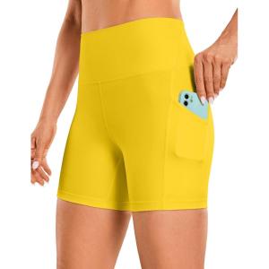 imageCRZ YOGA Womens Butterluxe Biker Shorts with Pockets 5 Inches  High Waisted Volleyball Workout Athletic YogaHigh Visibility Yellow