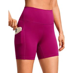 imageCRZ YOGA Womens Butterluxe Biker Shorts with Pockets 5 Inches  High Waisted Volleyball Workout Athletic YogaMagenta Purple