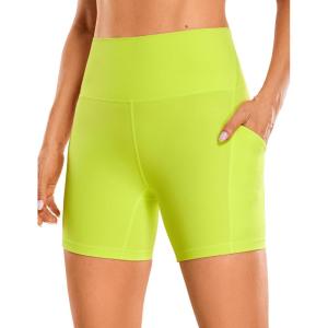 imageCRZ YOGA Womens Butterluxe Biker Shorts with Pockets 5 Inches  High Waisted Volleyball Workout Athletic YogaNeon Yellow