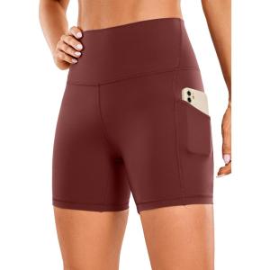 imageCRZ YOGA Womens Butterluxe Biker Shorts with Pockets 5 Inches  High Waisted Volleyball Workout Athletic YogaNoctilucence Red