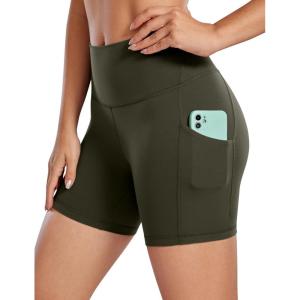 imageCRZ YOGA Womens Butterluxe Biker Shorts with Pockets 5 Inches  High Waisted Volleyball Workout Athletic YogaOlive Green