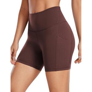imageCRZ YOGA Womens Butterluxe Biker Shorts with Pockets 5 Inches  High Waisted Volleyball Workout Athletic YogaTaupe