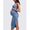 imageCRZ YOGA Women Butterluxe Sleeveless Tank Maternity Dress Split Ruched Pregnancy Square Neck Bodycon Casual Baby ShowerOasis Blue