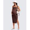 imageCRZ YOGA Women Butterluxe Sleeveless Tank Maternity Dress Split Ruched Pregnancy Square Neck Bodycon Casual Baby ShowerTaupe