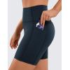 imageCRZ YOGA Womens Naked Feeling Biker Shorts with Pockets 6  High Waisted Yoga Gym Workout SpandexNavy