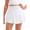 imageCRZ YOGA Girls Athletic Shorts with Zip Pocket  High Waist Flowy Ruffle Skirt for Workout Running Tennis Teen Kids LinerWhite