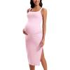 imageCRZ YOGA Women Butterluxe Sleeveless Tank Maternity Dress Split Ruched Pregnancy Square Neck Bodycon Casual Baby ShowerPink Peony