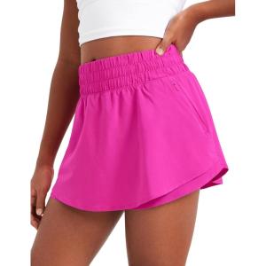 imageCRZ YOGA Girls Athletic Shorts with Zip Pocket  High Waist Flowy Ruffle Skirt for Workout Running Tennis Teen Kids LinerHibiscus Purple