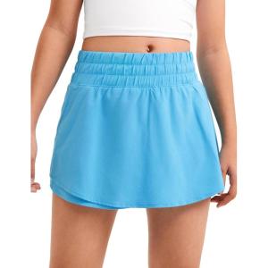 imageCRZ YOGA Girls Athletic Shorts with Zip Pocket  High Waist Flowy Ruffle Skirt for Workout Running Tennis Teen Kids LinerKayak Blue