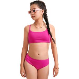 imageCRZ YOGA Girls Swimsuit 2 Piece Bikini Set  Scoop Neck Adjustable Straps Padded Tops and Bottoms Beach Sports Bathing SuitHibiscus Purple