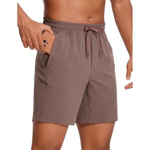 imageCRZ YOGA Mens Linerless Workout Shorts  7 Quick Dry for Running Sports Athletic Gym with PocketsBrown Rock