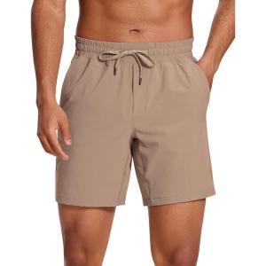 imageCRZ YOGA Mens Linerless Workout Shorts  7 Quick Dry for Running Sports Athletic Gym with PocketsMineral Brown