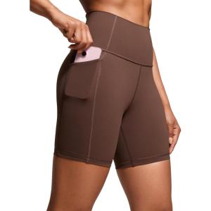 imageCRZ YOGA Womens Naked Feeling Biker Shorts with Pockets 6  High Waisted Yoga Gym Workout SpandexCoffee Brown
