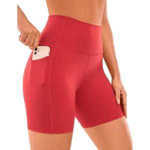 imageCRZ YOGA Womens Naked Feeling Biker Shorts with Pockets 6  High Waisted Yoga Gym Workout SpandexCrimson