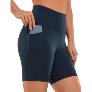imageCRZ YOGA Womens Naked Feeling Biker Shorts with Pockets 6  High Waisted Yoga Gym Workout SpandexNavy
